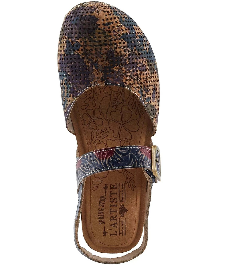 L'ARTISTE Koraline Perforated Floral Print Leather Ankle Strap Shoes