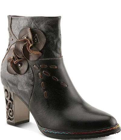 L'ARTISTE Kurlique Leather Floral Applique Booties