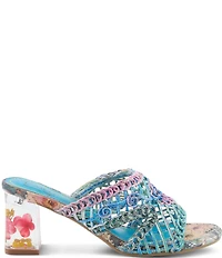 L'ARTISTE Lacyloops Metallic Macrame Block Heel Slide Sandals