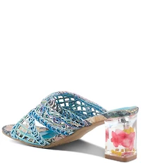 L'ARTISTE Lacyloops Metallic Macrame Block Heel Slide Sandals