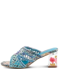L'ARTISTE Lacyloops Metallic Macrame Block Heel Slide Sandals