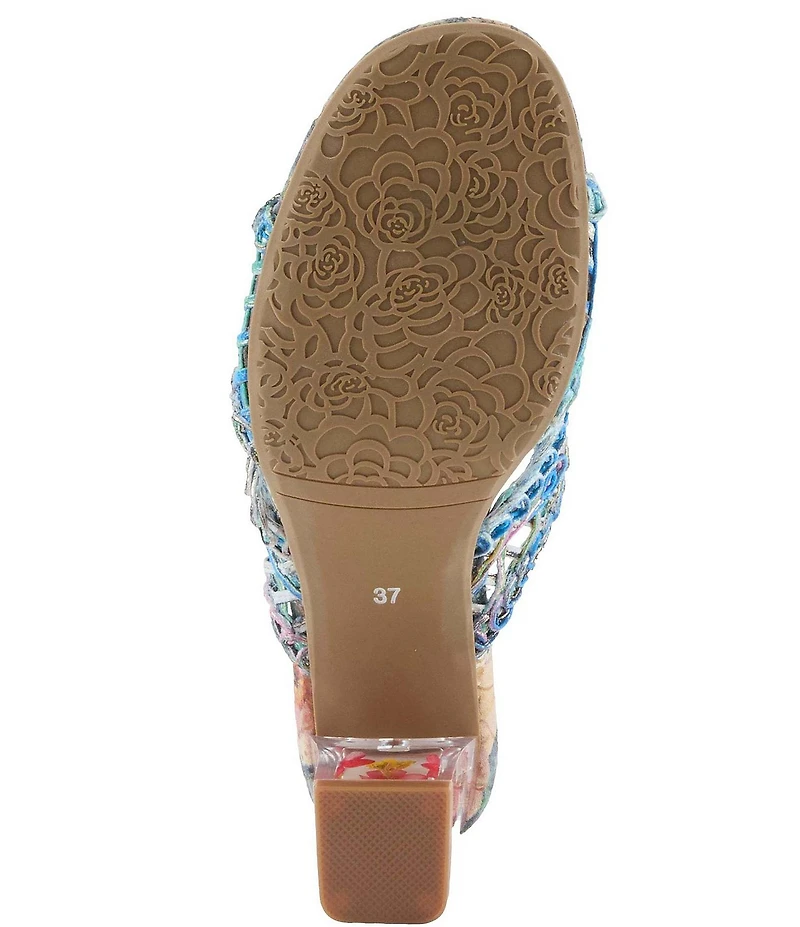 L'ARTISTE Lacyloops Metallic Macrame Block Heel Slide Sandals