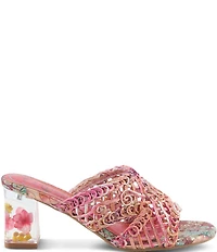 L'ARTISTE Lacyloops Metallic Macrame Block Heel Slide Sandals