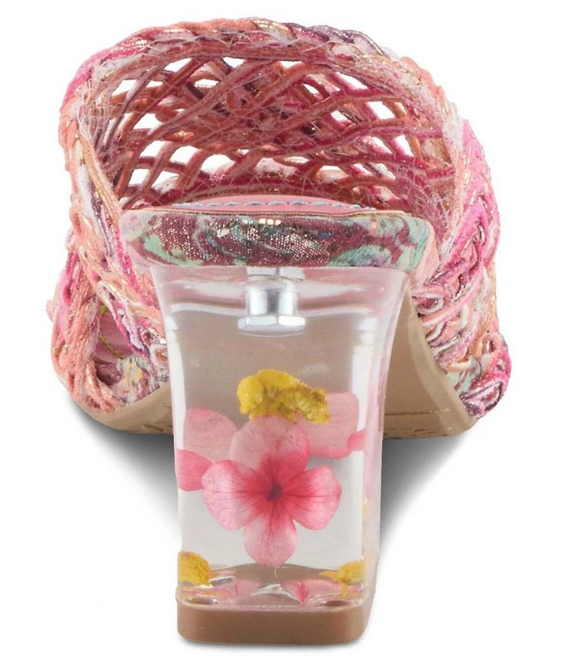 L'ARTISTE Lacyloops Metallic Macrame Block Heel Slide Sandals