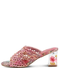 L'ARTISTE Lacyloops Metallic Macrame Block Heel Slide Sandals