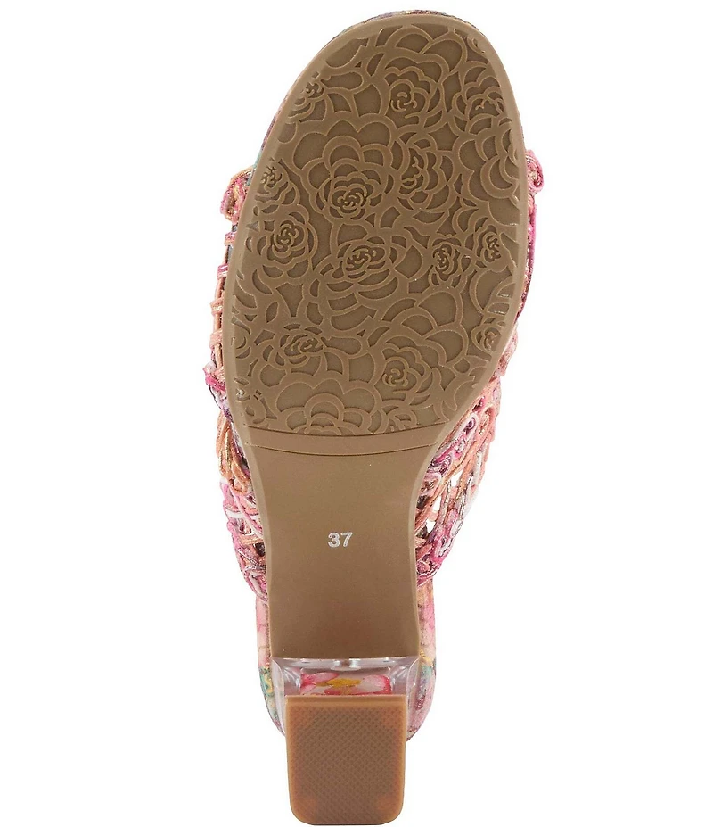 L'ARTISTE Lacyloops Metallic Macrame Block Heel Slide Sandals