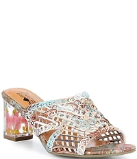 L'ARTISTE Lacyloops Metallic Macrame Block Heel Slide Sandals