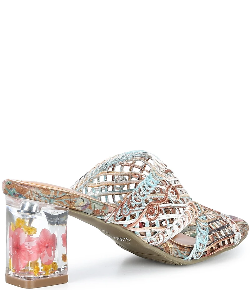 L'ARTISTE Lacyloops Metallic Macrame Block Heel Slide Sandals