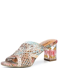 L'ARTISTE Lacyloops Metallic Macrame Block Heel Slide Sandals