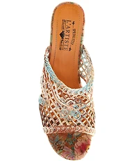 L'ARTISTE Lacyloops Metallic Macrame Block Heel Slide Sandals