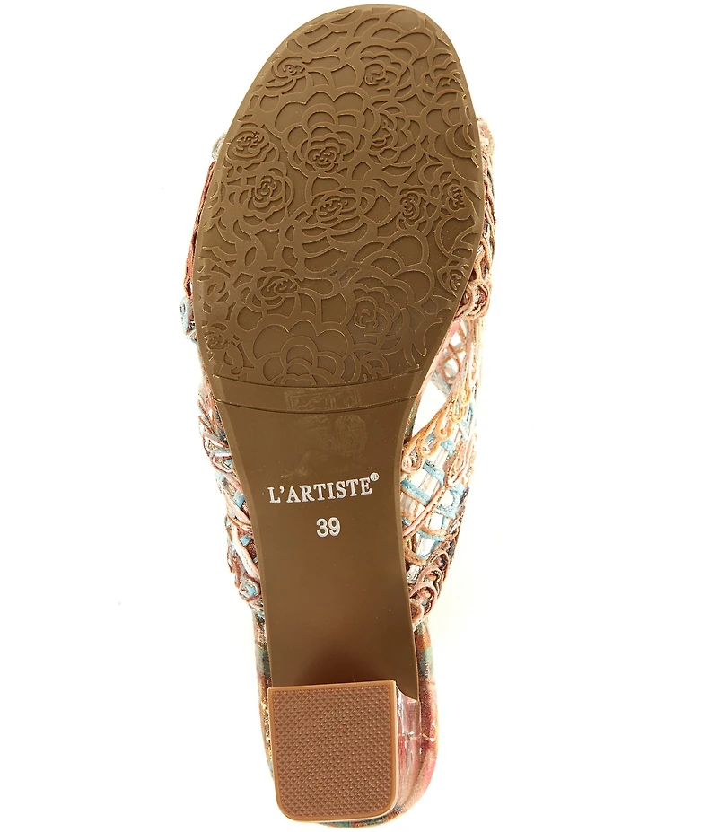 L'ARTISTE Lacyloops Metallic Macrame Block Heel Slide Sandals