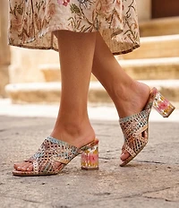 L'ARTISTE Lacyloops Metallic Macrame Block Heel Slide Sandals