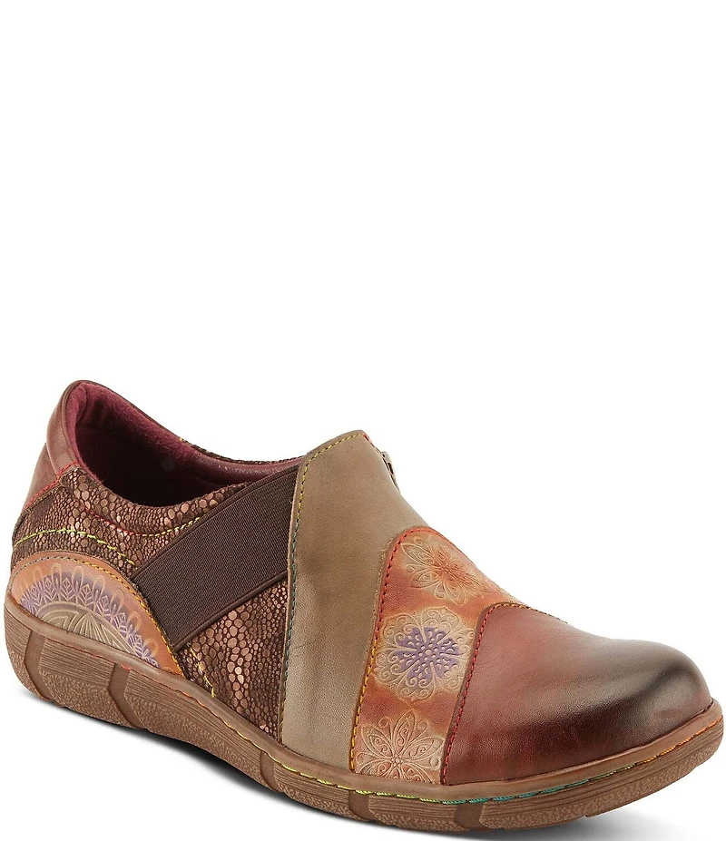 L'ARTISTE Lata Hand Painted Leather and Textile Slip On Sneakers
