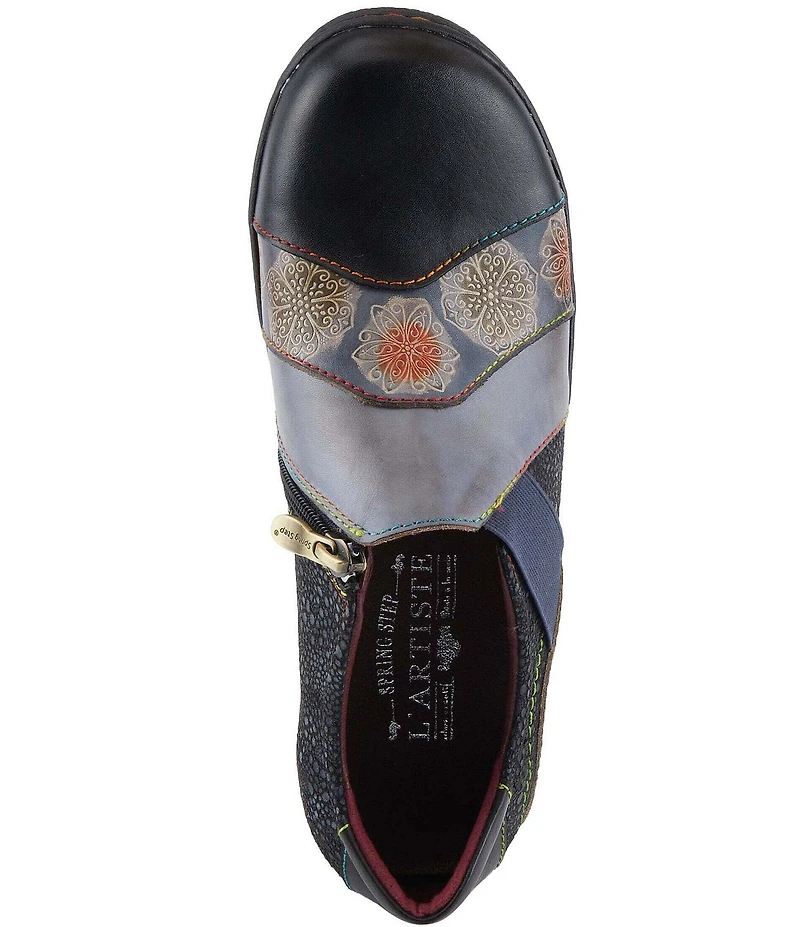 L'ARTISTE Lata Hand Painted Leather and Textile Slip On Sneakers