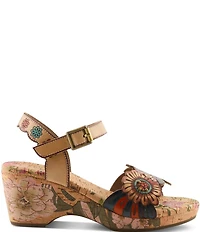 L'ARTISTE Luvinlife Hand-Painted Floral Embossed Leather Wedge Sandals