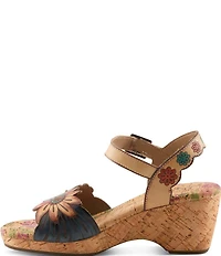 L'ARTISTE Luvinlife Hand-Painted Floral Embossed Leather Wedge Sandals