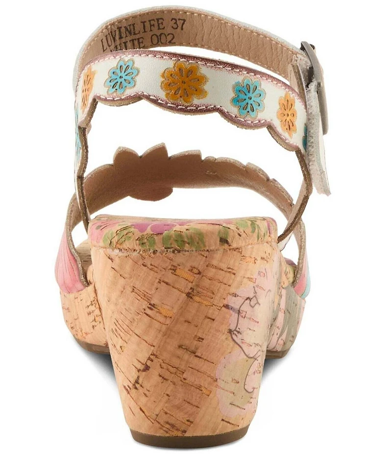 L'ARTISTE Luvinlife Hand-Painted Floral Embossed Leather Wedge Sandals