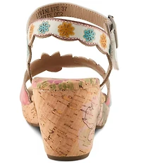 L'ARTISTE Luvinlife Hand-Painted Floral Embossed Leather Wedge Sandals
