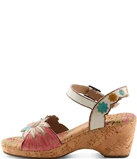 L'ARTISTE Luvinlife Hand-Painted Floral Embossed Leather Wedge Sandals