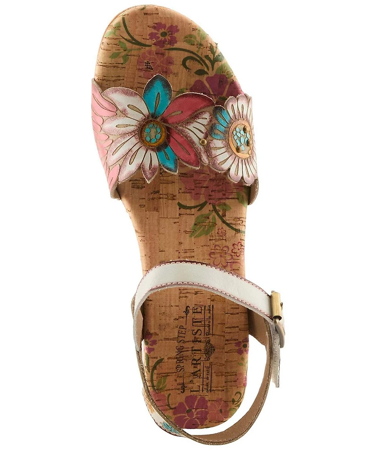 L'ARTISTE Luvinlife Hand-Painted Floral Embossed Leather Wedge Sandals