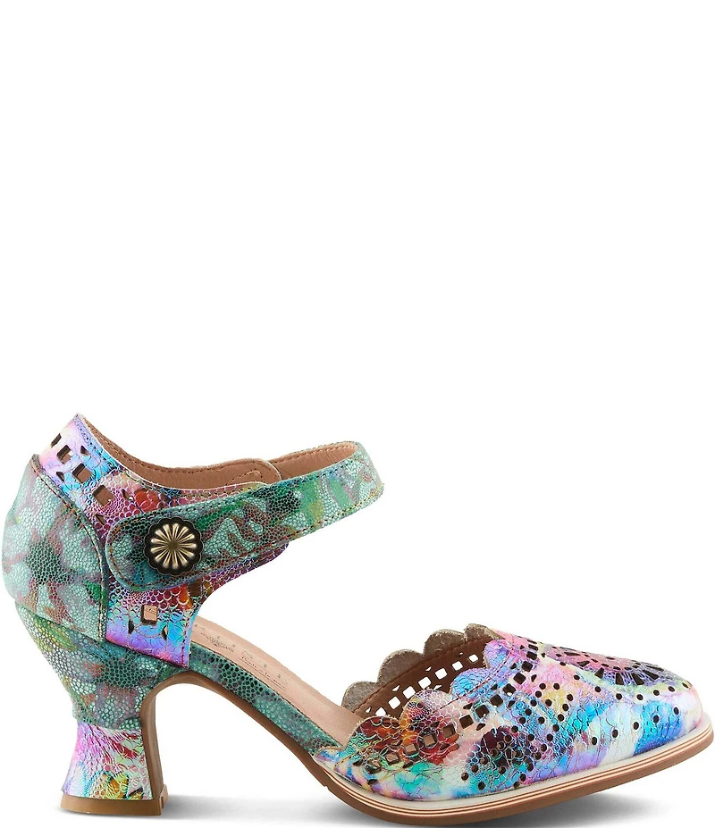 L'ARTISTE Luxe Laser Cut Painted Leather Salsa Heel Pumps