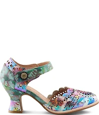 L'ARTISTE Luxe Laser Cut Painted Leather Salsa Heel Pumps