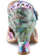 L'ARTISTE Luxe Laser Cut Painted Leather Salsa Heel Pumps