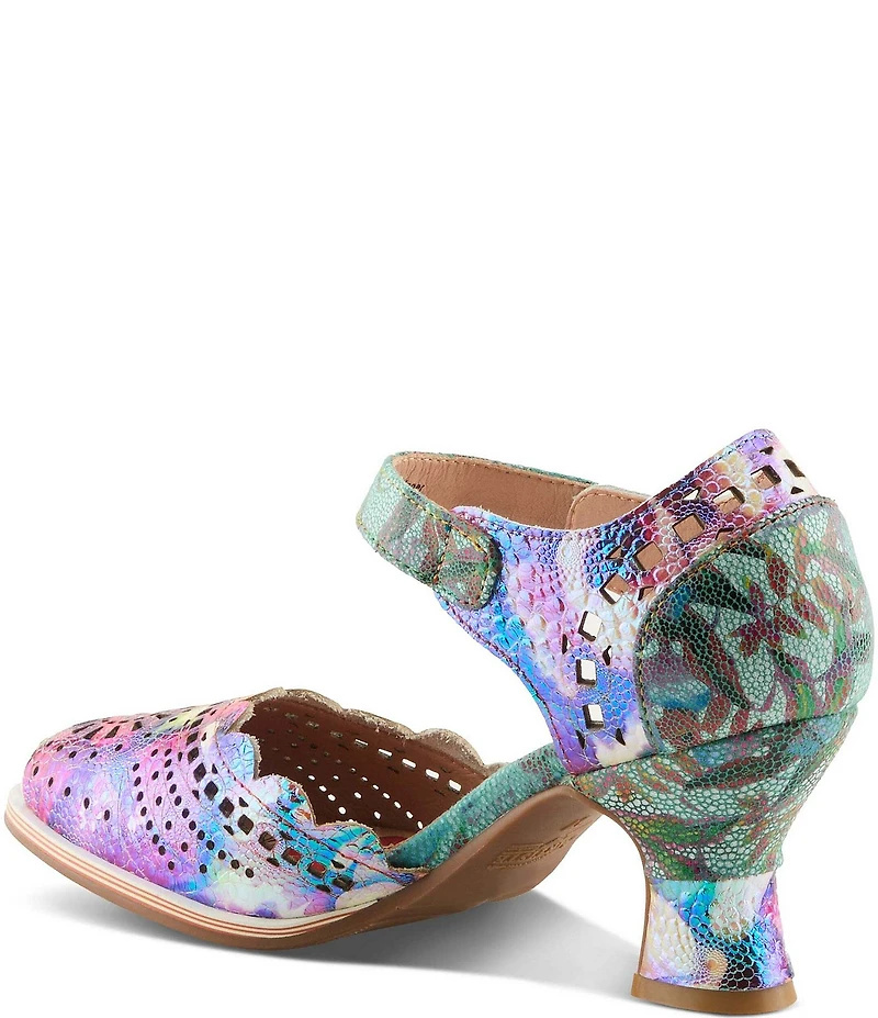 L'ARTISTE Luxe Laser Cut Painted Leather Salsa Heel Pumps
