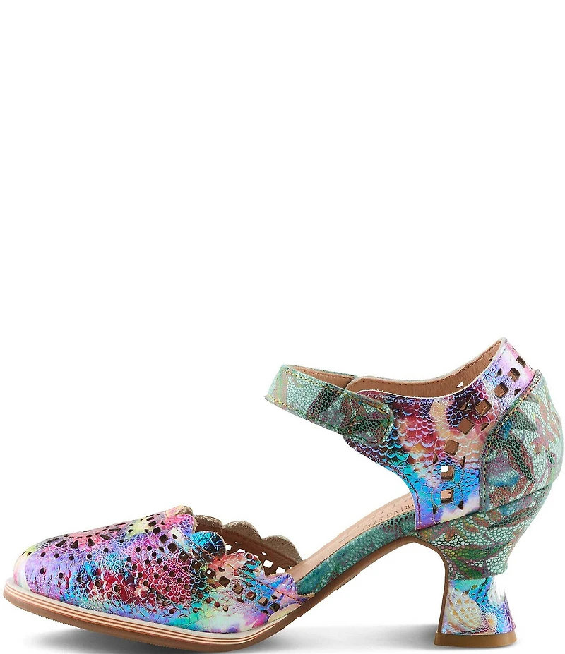 L'ARTISTE Luxe Laser Cut Painted Leather Salsa Heel Pumps
