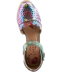 L'ARTISTE Luxe Laser Cut Painted Leather Salsa Heel Pumps