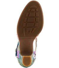 L'ARTISTE Luxe Laser Cut Painted Leather Salsa Heel Pumps