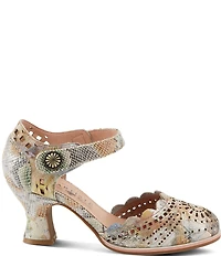 L'ARTISTE Luxe Laser Cut Painted Leather Salsa Heel Pumps