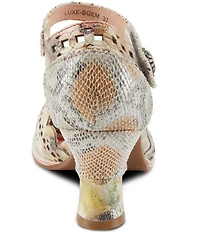 L'ARTISTE Luxe Laser Cut Painted Leather Salsa Heel Pumps