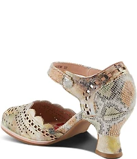 L'ARTISTE Luxe Laser Cut Painted Leather Salsa Heel Pumps