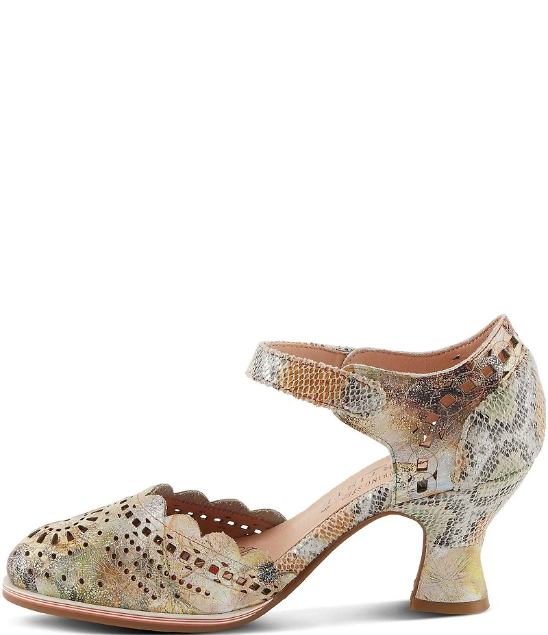 L'ARTISTE Luxe Laser Cut Painted Leather Salsa Heel Pumps