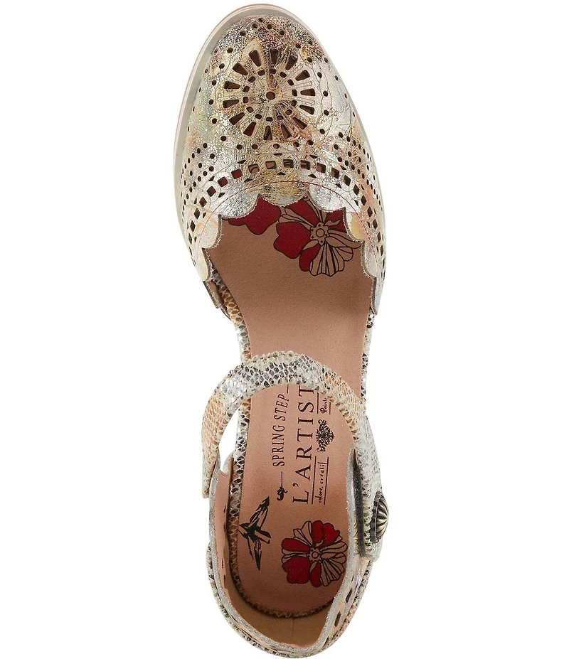 L'ARTISTE Luxe Laser Cut Painted Leather Salsa Heel Pumps