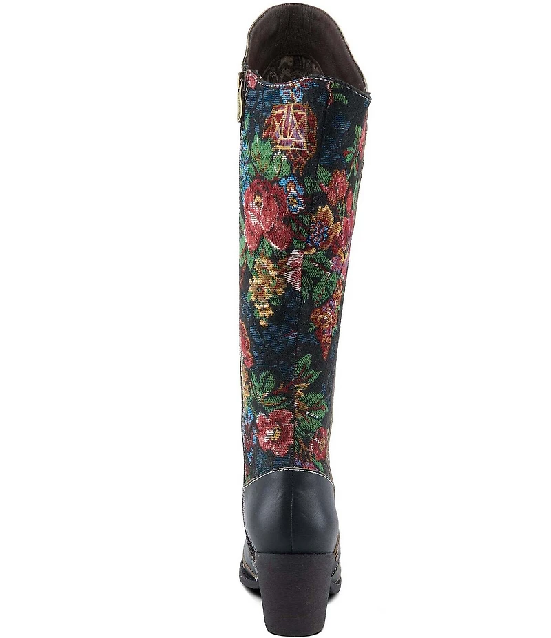 L'ARTISTE Mallorie Leather Floral and Butterfly Studded Western Tall Boots