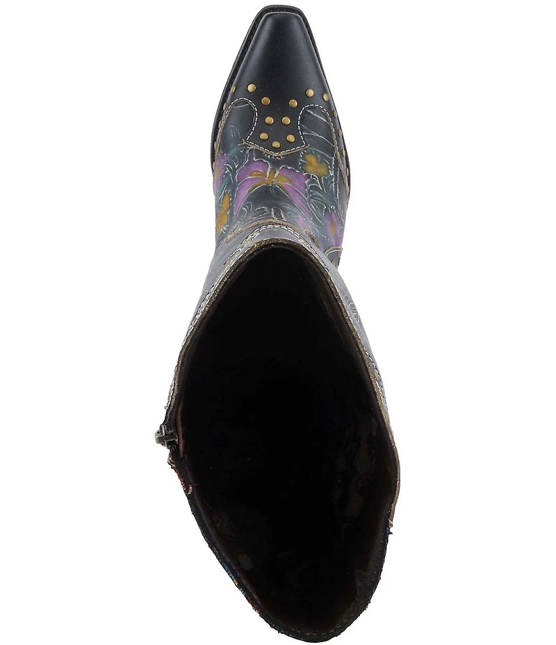 L'ARTISTE Mallorie Leather Floral and Butterfly Studded Western Tall Boots