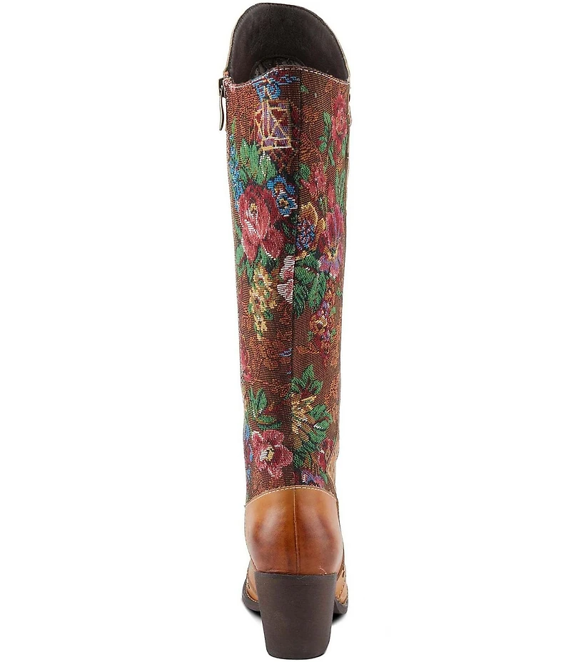 L'ARTISTE Mallorie Leather Floral and Butterfly Studded Western Tall Boots