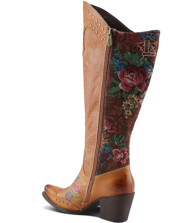 L'ARTISTE Mallorie Leather Floral and Butterfly Studded Western Tall Boots