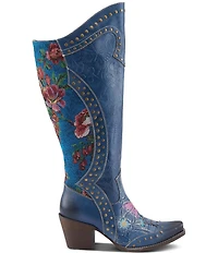 L'ARTISTE Mallorie Leather Floral and Butterfly Studded Western Tall Boots