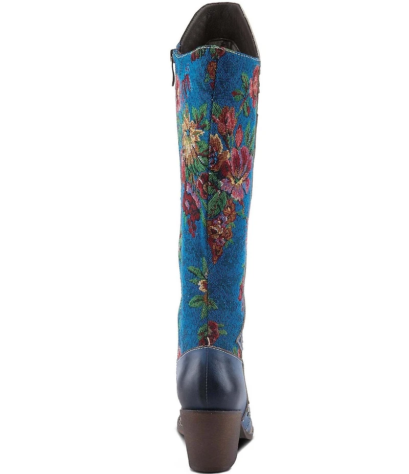 L'ARTISTE Mallorie Leather Floral and Butterfly Studded Western Tall Boots