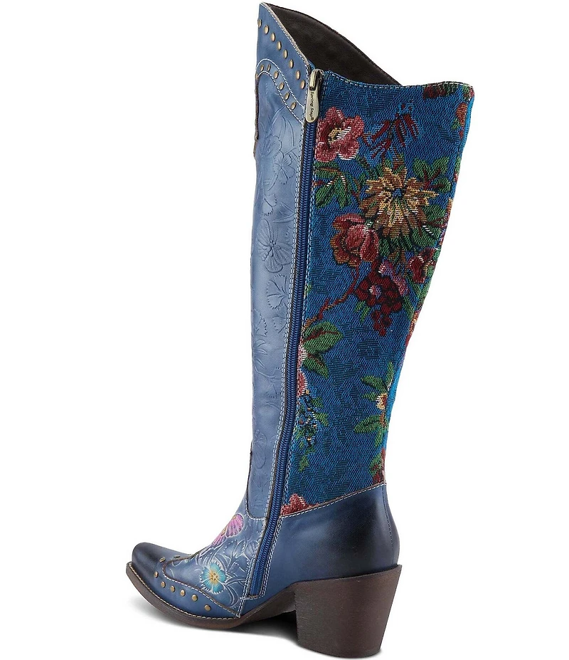 L'ARTISTE Mallorie Leather Floral and Butterfly Studded Western Tall Boots