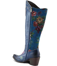 L'ARTISTE Mallorie Leather Floral and Butterfly Studded Western Tall Boots