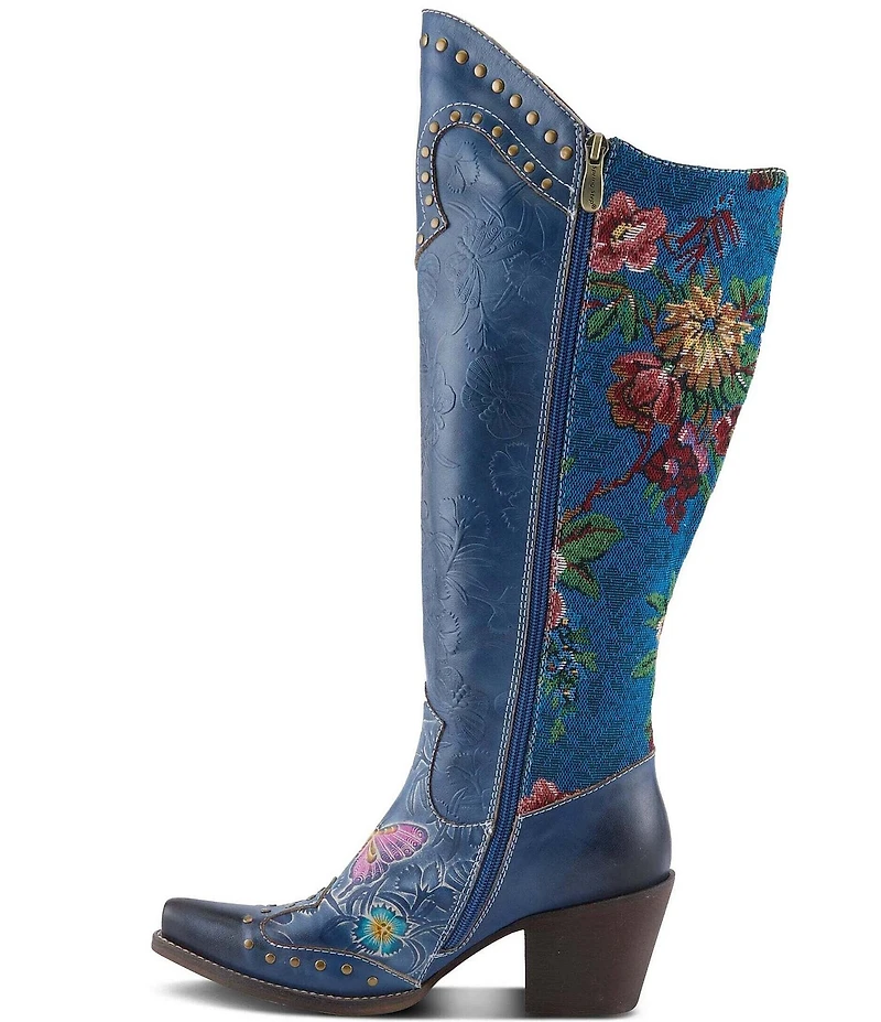 L'ARTISTE Mallorie Leather Floral and Butterfly Studded Western Tall Boots