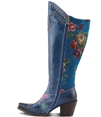 L'ARTISTE Mallorie Leather Floral and Butterfly Studded Western Tall Boots
