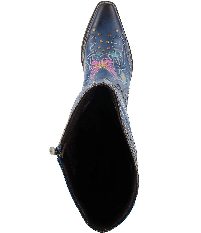 L'ARTISTE Mallorie Leather Floral and Butterfly Studded Western Tall Boots