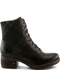 L'ARTISTE Marty Leather and Plaid Lace Up Combat Booties