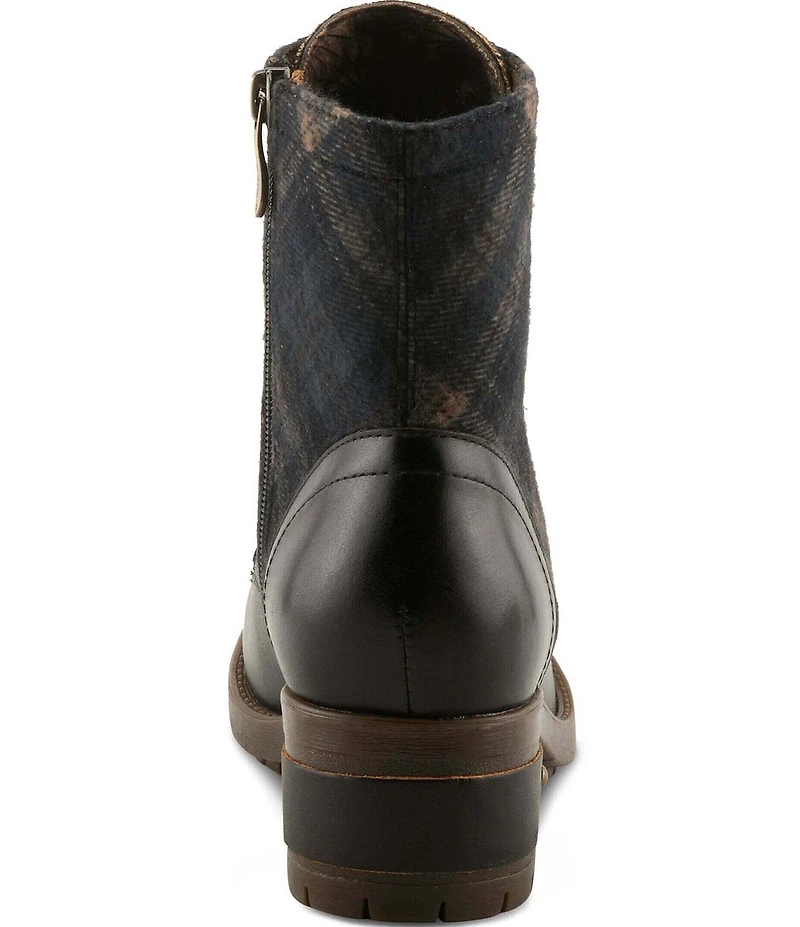 L'ARTISTE Marty Leather and Plaid Lace Up Combat Booties