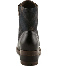 L'ARTISTE Marty Leather and Plaid Lace Up Combat Booties